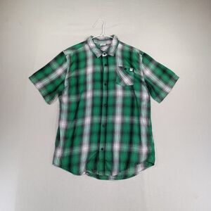 DC Skate Shirt Boys Size XL 18-20 Skater Button Up Plaid Short Sleeve Green